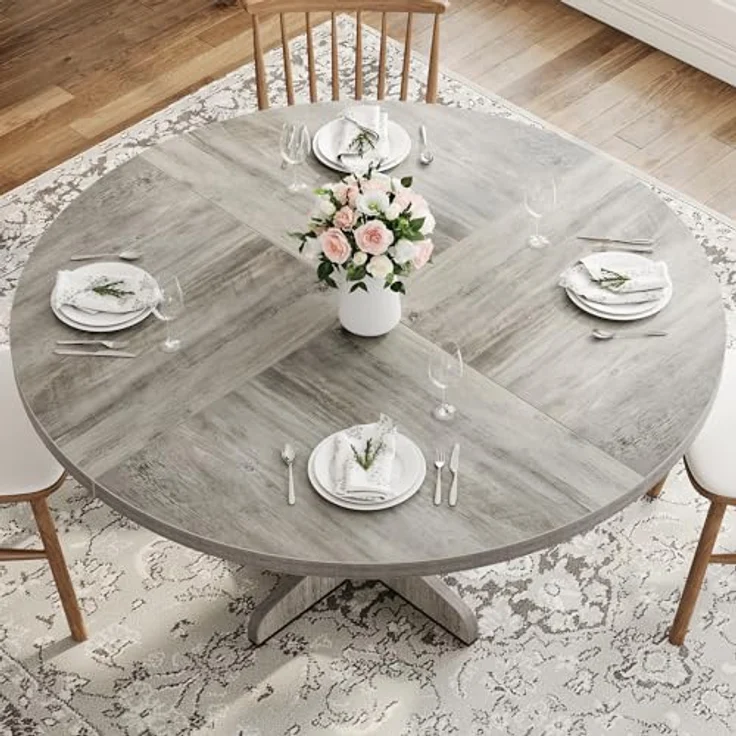 GarveeLife Esstisch 120 cm, Runder Tisch, Holzesstisch, Küchentisch für 4 bis 6 Personen, geeignet für Esszimmer und Küchen, grau – Bild 7