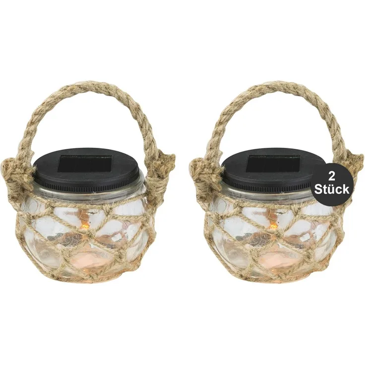 Solarleuchten Garten 2er Set Glas Hängelampe Solarlampe Außen Außenleuchte Solar