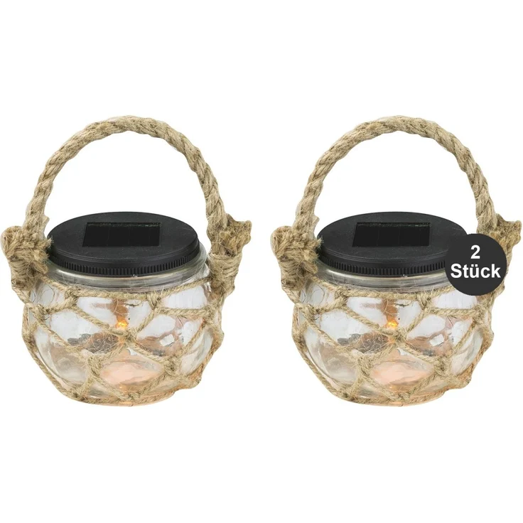 Solarleuchten Garten 2er Set Glas Hängelampe Solarlampe Außen Außenleuchte Solar – Bild 1