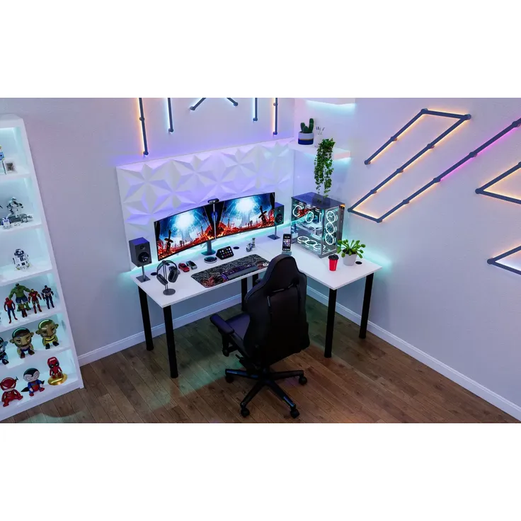 SyberDesk Gaming Pro LED Eckschreibtisch 197 x 132 cm mit LED großer Computer-Schreibtisch, Gaming tisch, USB HUB, (Rechts, Weiß) – Bild 4