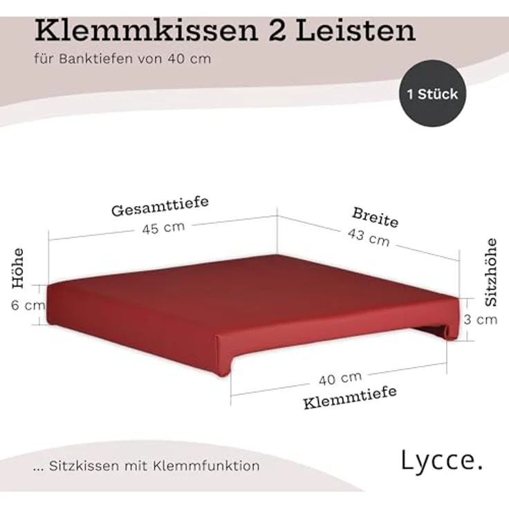 Lycce Bankauflage Bankkissen Klemmkissen Sitzkissen mit 2 Leisten, 40cm Klemmtiefe, (1 St), verrutscht nicht, mit Klemmfunktion, versch. Farben – Bild 4