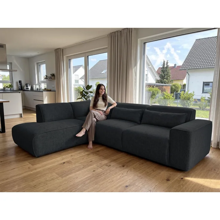 AX LIVING Wohnlandschaft mit Schlaffunktion Ruyam Ecksofa Schwarz L