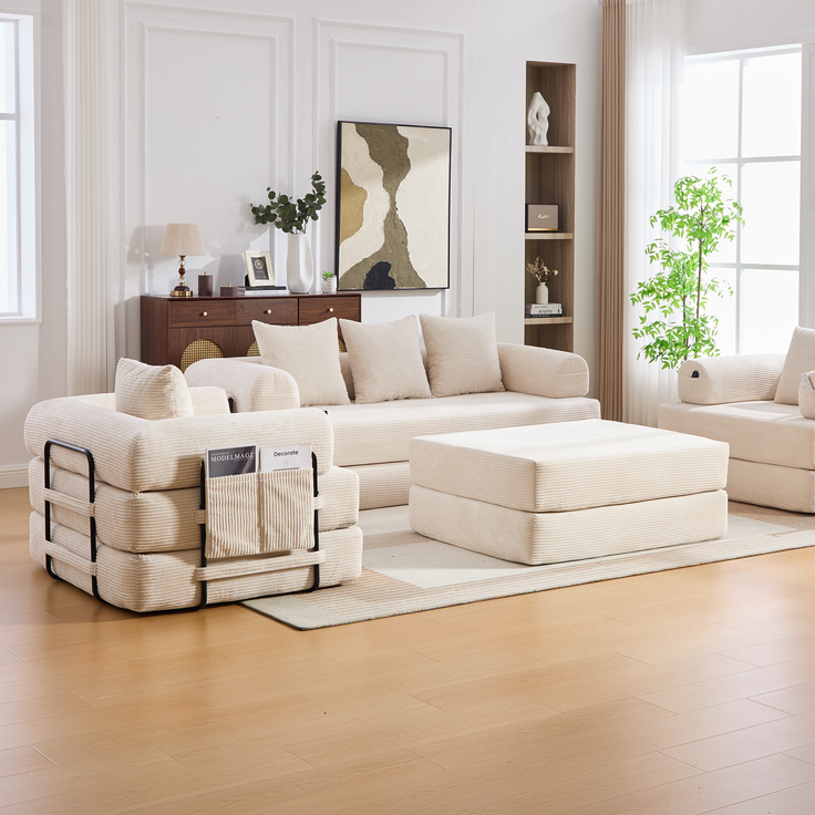 ZUBALIYA Ecksofa 94x67 cm, mit Ablageflächen, mit Cordbezug, mit breiten Armlehnen, modular aufgebaut, mit Schaumstoffpolsterung – Bild 13