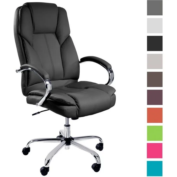 TPFLiving Chefsessel Dallas mit abgebremsten Rollen (XXL Bürostuhl ergonomisch gepolsterter Schreibtischstuhl), Drehstuhl aus Kunstleder, Belastbarkeit bis 215kg - Schwarz