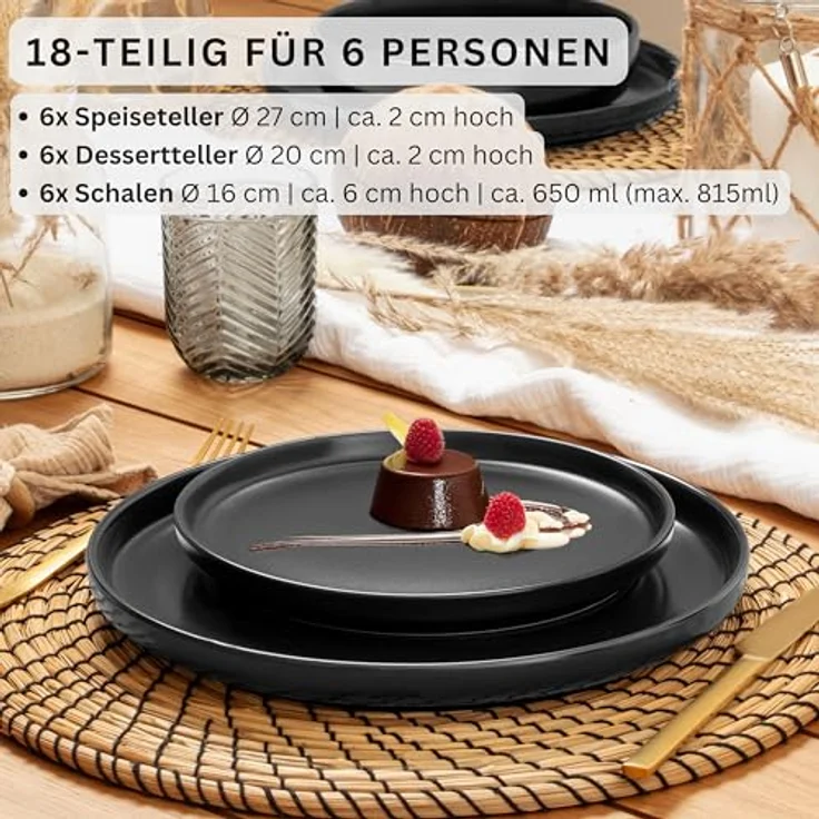 Sänger Geschirrset Madeira, Tafelservice 18 Teile, schwarz, kratzfest, flexibel erweiterbar – Bild 2