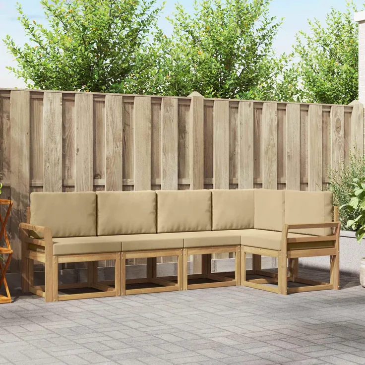 vidaXL Outdoor-Sofagarnitur 5 stk. 5-Sitzer Weiß und Beige 3387632