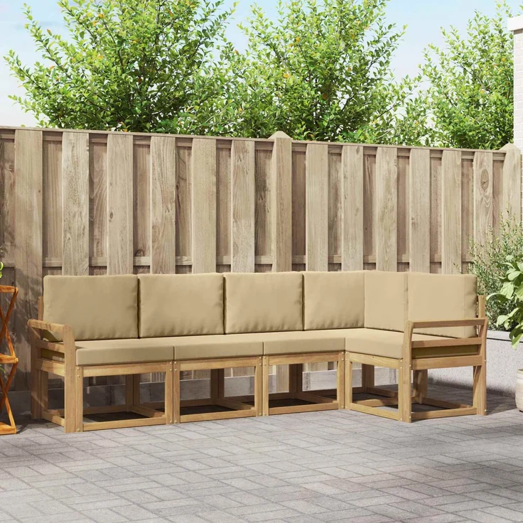 vidaXL Outdoor-Sofagarnitur 5 stk. 5-Sitzer Weiß und Beige 3387632 – Bild 1