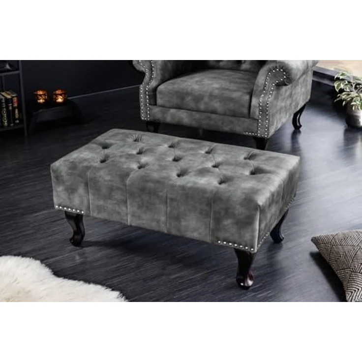 riess-ambiente Fußhocker CHESTERFIELD 80cm grau / dunkelbraun (Einzelartikel, 1 St), Wohnzimmer · Samt · Wellenunterfederung · Chesterfield Design – Bild 2