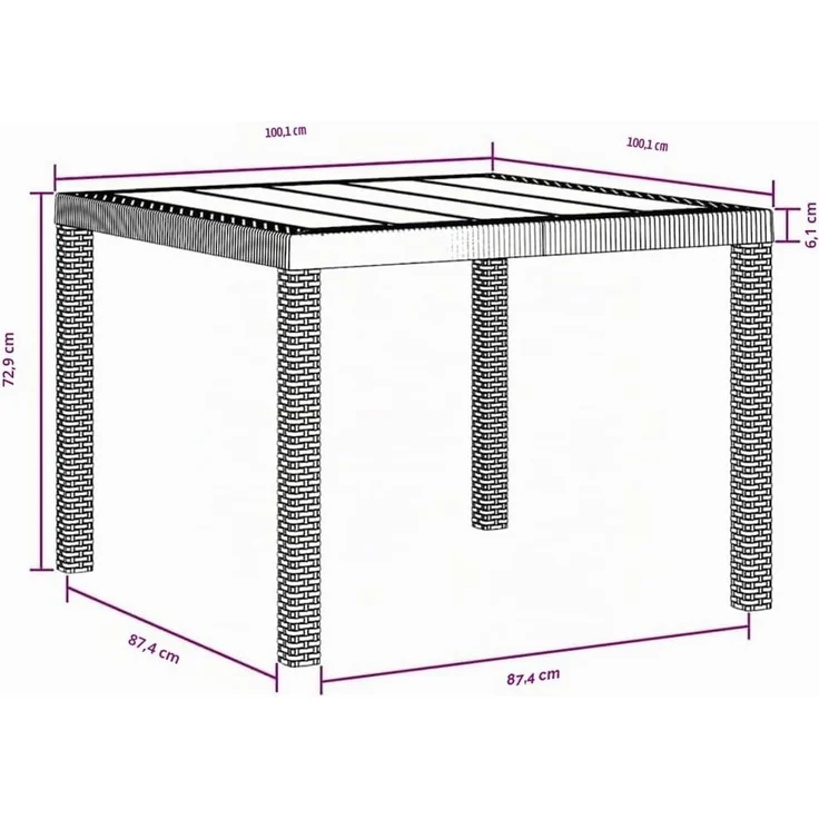 vidaXL Gartentisch Braun 100 x 100 x 73 cm Poly-Rattan 871681 – Bild 3