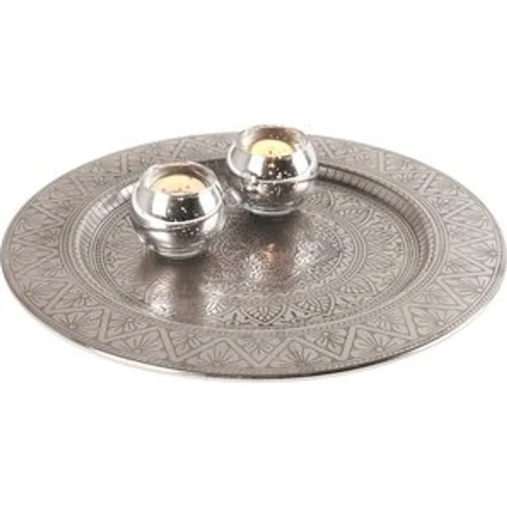 Marrakesch Orient & Mediterran Interior Tablett Orientalisches rundes Tablett aus Metall Manar 35cm, Handarbeit – Bild 6