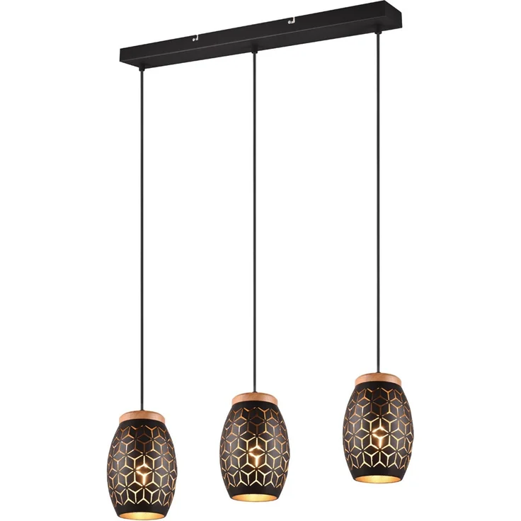 Trio Leuchten Pendelleuchte Bidar 3xE27, schwarz, gold – Bild 2