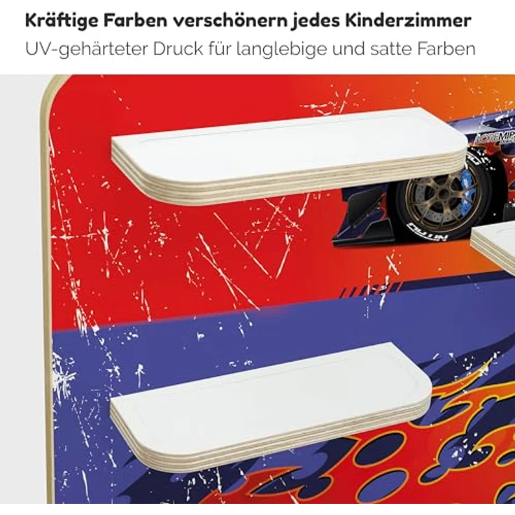 stadtecken Holzregal für Musikbox I Geeignet für die Toniebox und ca. 50 Tonies I Perfekte Tonie Aufbewahrung im Kinderzimmer I Zum Aufstellen oder Aufhängen I Racer, groß – Bild 6