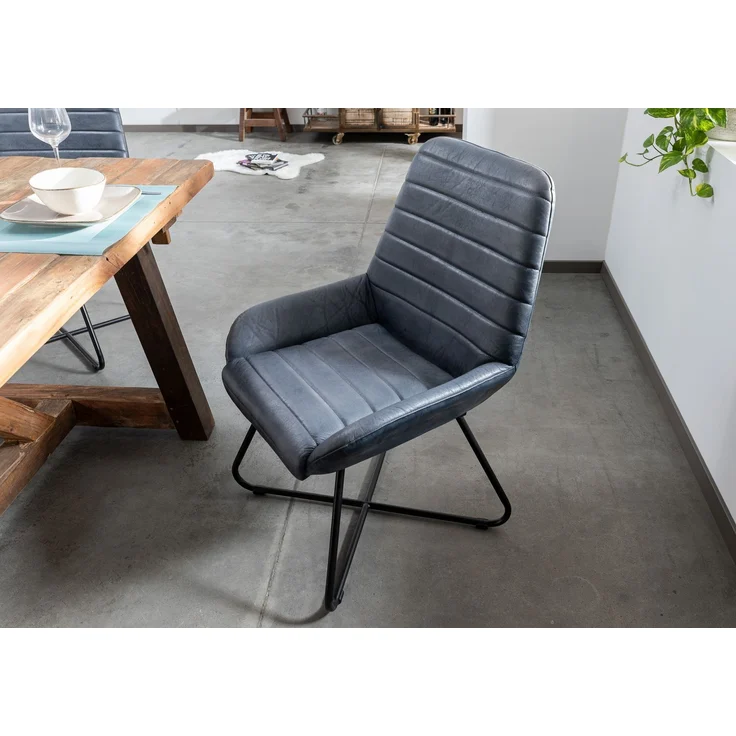 Stuhl Echtleder 59x68x93 blau IRON LABEL #15 – Bild 2