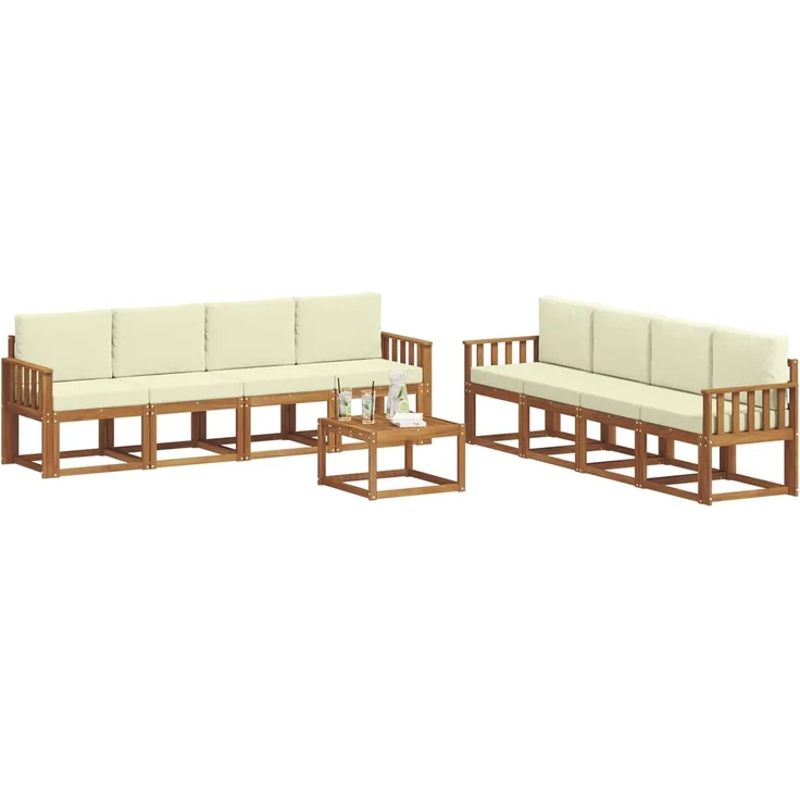 vidaXL Outdoor-Sofagarnitur 9 pcs Natur und Creme Massivholz Akazie 3366178 – Bild 3