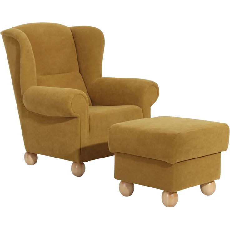 Ohrenbackensessel Kasha Bezug Veloursstoff Buche natur / mais 22258