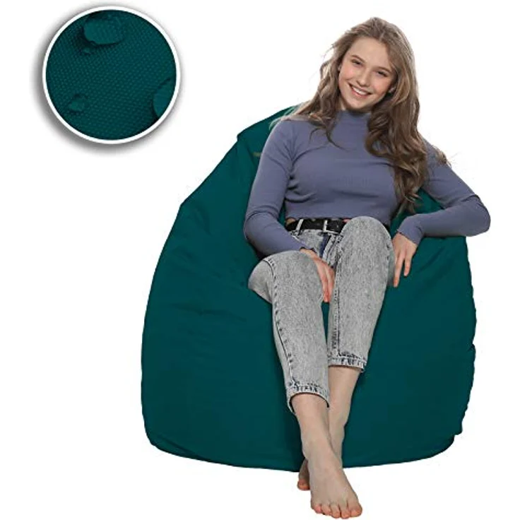HomeIdeal - Sitzsack XXL Bodenkissen für Erwachsene & Kinder - Geeignet für Gaming oder Entspannen - Indoor wie Outdoor da er Wasserfest ist - mit EPS Perlen, Farbe:Petrol, Größe:XXL – Bild 5