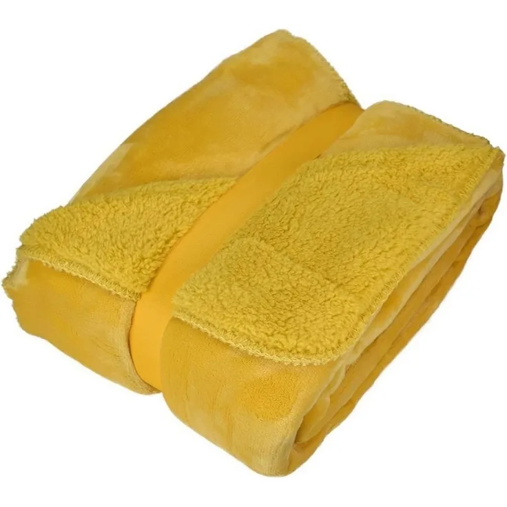 Kuscheldecke 150x200 cm mit Flanell und Sherpa Wohndecke Teddydecke, gelb