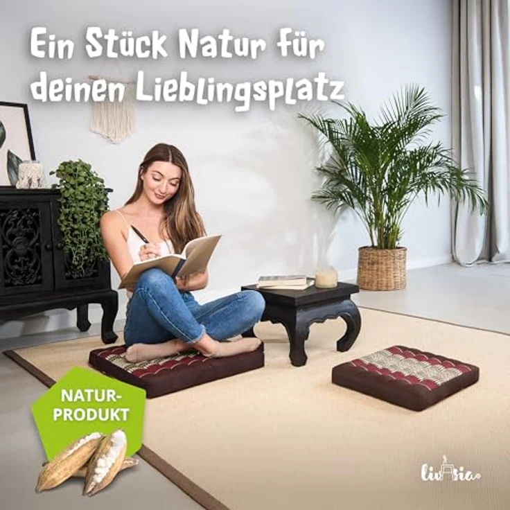 livasia Sitzkissen Sitzkissen 50 cm, vegan und handgefertigt, 50 x 50 x 6 cm, Kapok – Bild 3