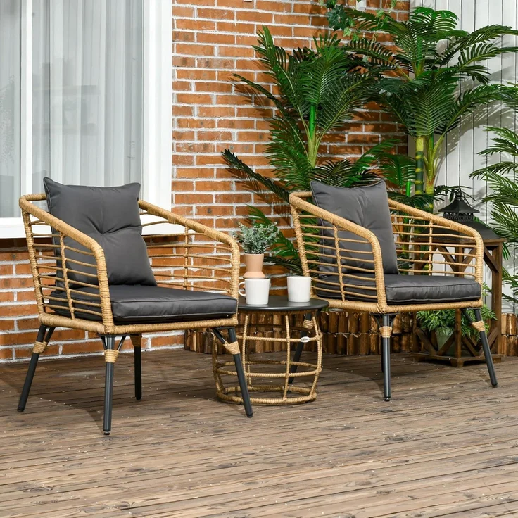 Outsunny Sitzgruppe Bistro-Set, wetterbeständig, (Gartengruppe, 3-tlg, Gartenmöbel-Set), Stahl, Sand+Dunkelgrau – Bild 2