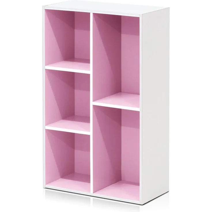 Furinno offenes Bücherregal mit 5 Fächern, holz, Weiß/Rosa, 49. 5x23. 9x80 cm