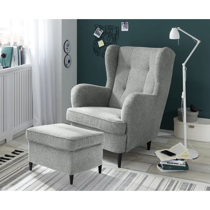 Ohrensessel >OSKAR< Massivholzfüße, Nosagfederkern, Bezug grey - 78x102x98 (BxHxT) – Bild 3
