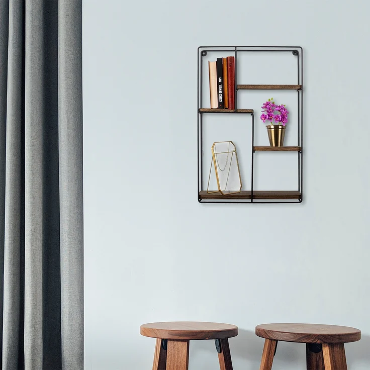 Wandregal, 'CM-006-SRK', 60 x 15 x 40, Schwarz, Nussbaum – Bild 3