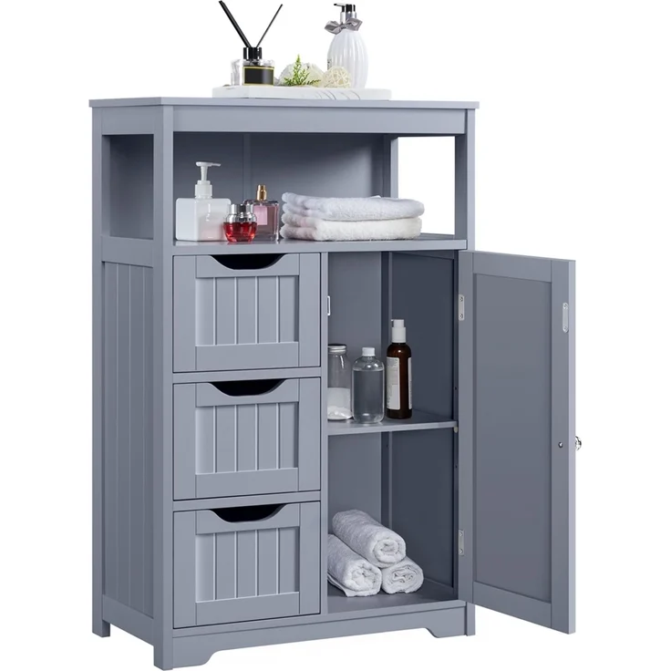 Yaheetech Badkommode mit Schubladen und verstellbarem Regalbrett, Holz, 86,5 x 29,5 x 55,5 cm, Grau – Bild 1
