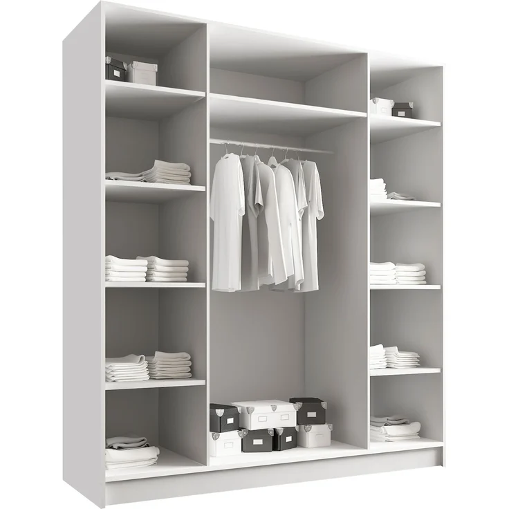 Mirjan24 'Salkor' Drehtürenschrank mit 4 Türen, Laminatplatte, 215 x 58 x 200 cm, Cashmere / Schwarz, mit Spiegel – Bild 4