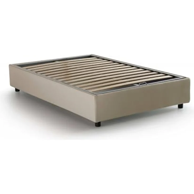 Talamo Italia - Gaia Doppelbett, Bettkasten mit Stoffbezug, 100 % Made in Italy, seitliche Öffnung, inklusive Matratze 120x190 cm, Beige – Bild 5