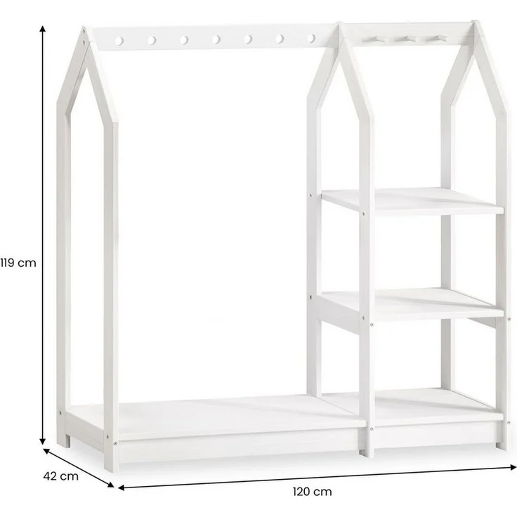 IDIMEX Kinderkleiderschrank SALLY Kindergarderobe im Haus Design, 4 Ablagen & Kleiderstange weiß – Bild 2