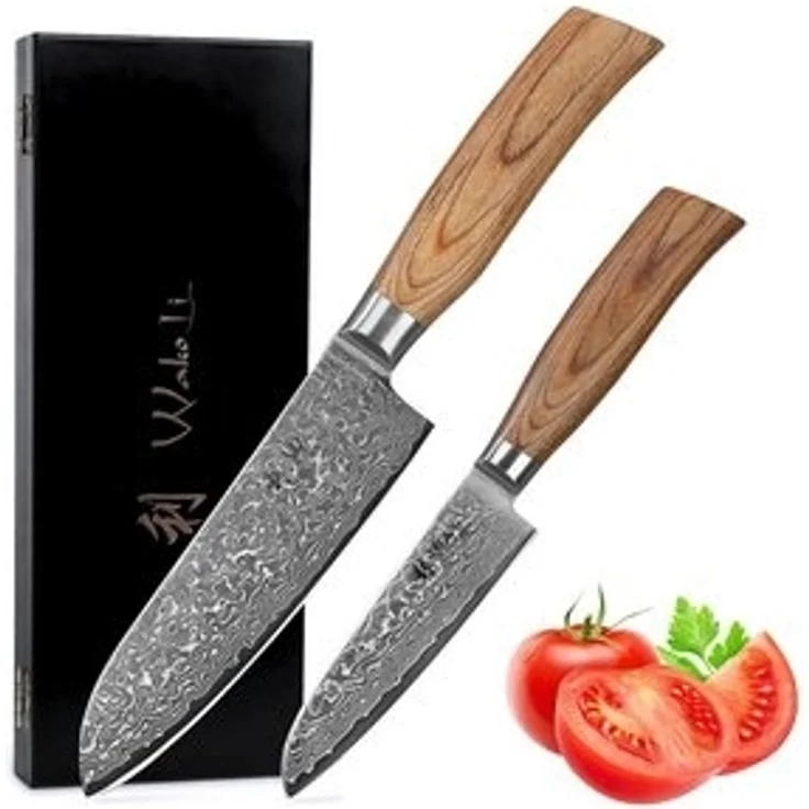 Wakoli Messer-Set Edib Pro 2er Damastmesser-Set I 16 & 11cm Klinge I Pakkaholzgriff (Damastmesser mit Geschenkbox, 2-tlg), 67 Lagen Damaststahl, VG-10 Stahlkern – Bild 6