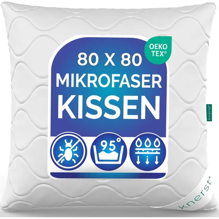 KNERST Kopfkissen Microfaser KomfortFlex Kopfkissen, Füllung: 100% Polyester, Seitschläfer, Rückenschläfer, Bauchschläfer, Reißverschluss für Füllung-waschbar-allergikerfreundlich,flauschig