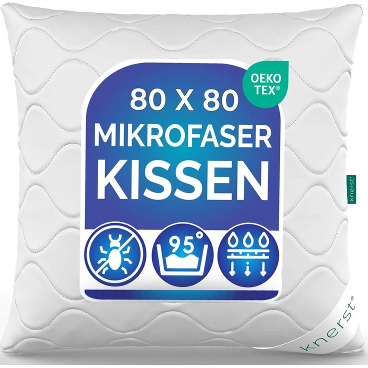 KNERST Kopfkissen Microfaser KomfortFlex Kopfkissen, Füllung: 100% Polyester, Seitschläfer, Rückenschläfer, Bauchschläfer, Reißverschluss für Füllung-waschbar-allergikerfreundlich,flauschig