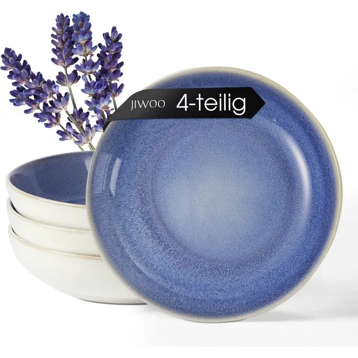 JIWOO Suppenteller 4er Ø21,9cm, Speiseteller Pastateller Salatteller Dessertteller Plate, (4 St), Keramik Hochwertiges Tellerset Blau Mikrowellenofen Spülmaschine
