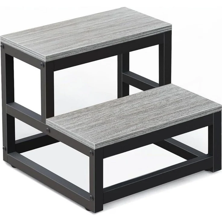 BlingBin Tritthocker Zweistufige Trittstufe aus Metallrahmen & Holzoberfläche, Trittschemel (Badezimmer Hocker, Trittleiter klein, Hocker Metallrahmen, Hocker Holzplatte, 1 St, 38 x 38 x 36 cm Trittleiter klein), Tritthocker bis 227 kg, rutschfest, für... – Bild 1