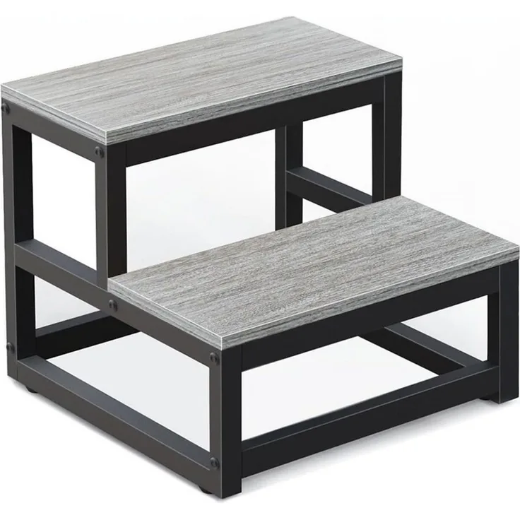 BlingBin Tritthocker Zweistufige Trittstufe aus Metallrahmen & Holzoberfläche, Trittschemel (Badezimmer Hocker, Trittleiter klein, Hocker Metallrahmen, Hocker Holzplatte, 1 St, 38 x 38 x 36 cm Trittleiter klein), Tritthocker bis 227 kg, rutschfest, für...