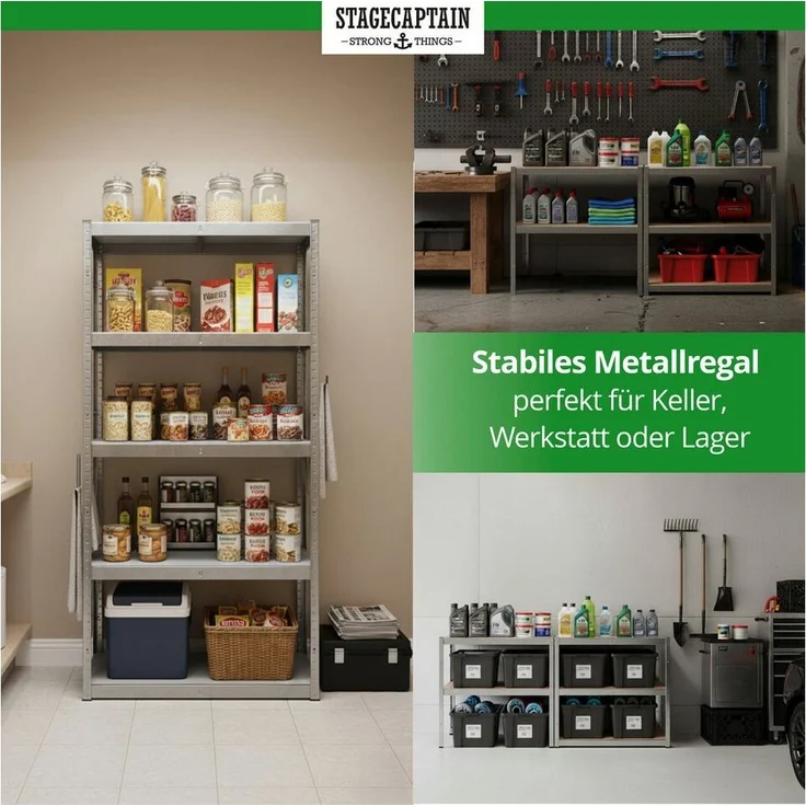 Stagecaptain Schwerlastregal Lagerregal - 5 variabel montierbare Böden - auch als Werkbank umbaubar, Tragkraft pro Boden: 175 kg, gesamt 875 kg – Bild 3