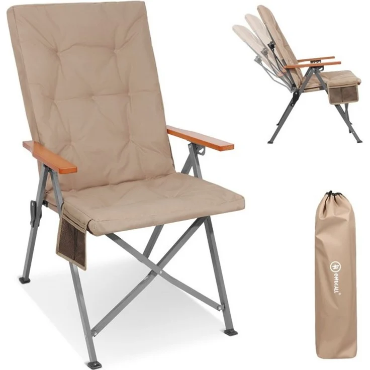 HOMECALL Campingstuhl Faltbar Hochlehner Luxus Klappstuhl mit 4,5cm Dicke Gepolstert (150kg Belastbar mit 3 Positionen Verstellbar Angelstuhl, 1 St), für Garten Balkon Wohnmobil – Bild 4
