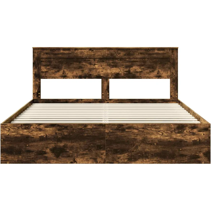 vidaXL Bettrahmen Geräucherte Eiche 200 x 200 cm Massives Kiefernholz 3409723 – Bild 6