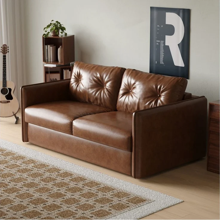 oleyluckidea Schlafsofa 3-in-1 schlafcouch ausziehbar,160cm mit Matratze,sofabett Lederoptik, Set, Zum Bett umwandelbar, braun – Bild 2