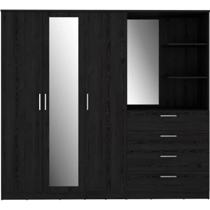 Forte Panama Kleiderschrank 200, moderner Schrank mit Regalkombination, 3-türig, 4 Schubladen, 2 offene Fächer, 2 Spiegel, Cabezone Eiche Holzdekor, 199 cm breit x 181 cm hoch x 52,7 cm tief – Bild 3