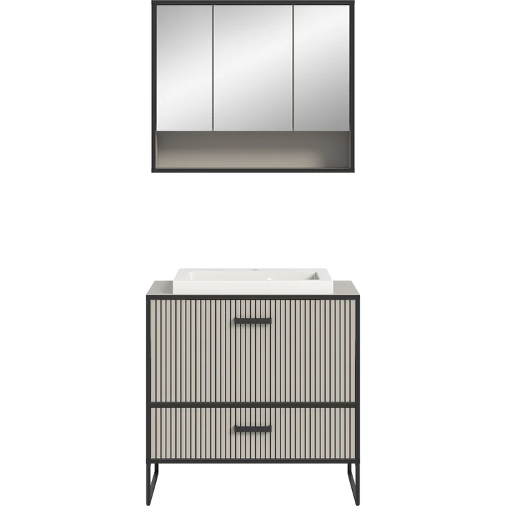 Badkombination (B/H/T: 80x192x48 cm) in Kaschmir Nachbildung – Bild 2