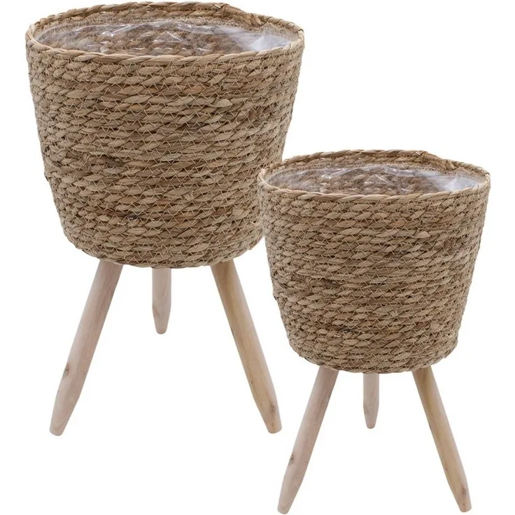 Spetebo Blumentopf 2er Set Weide Pflanztopf (2er, 2 St, Set), ca. 40 x 26 cm und 35 x 23 cm von Innen mit Folie ausgekleidet
