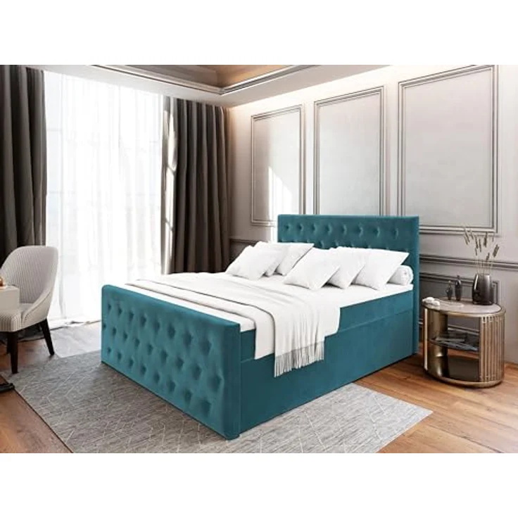 MASSENO Boxbett Fondi, Blau, Boxspringbett mit großem Bettkasten, 180x200 cm, ergonomischer Schlafkomfort, inklusive Topper – Bild 3