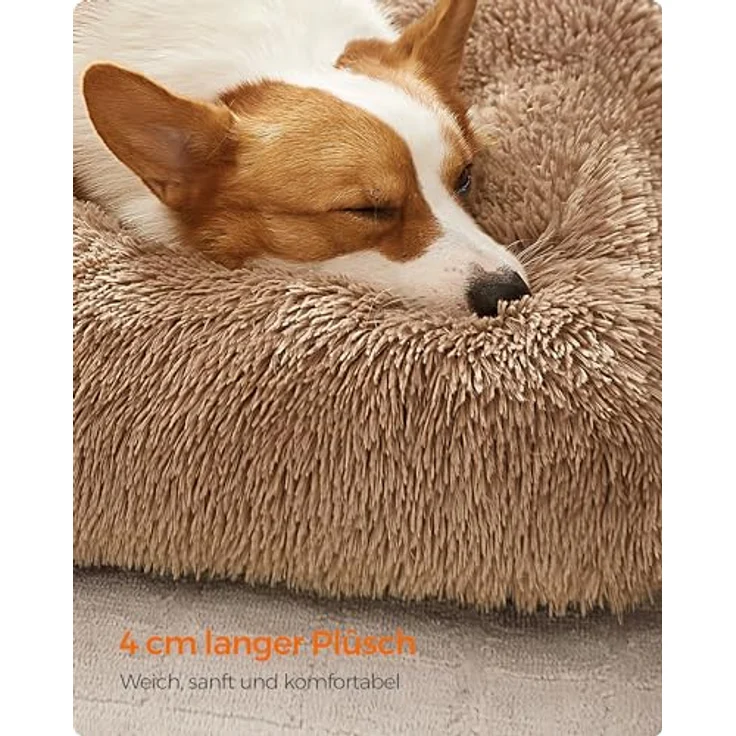 Feandrea Hundebett, Hundekissen, Flauschige Hundematte, Langer Plüsch, 110x73 cm, weiche Polsterung, waschbar, multifunktional, Kamelbraun PGW203K01 – Bild 4