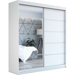 A&J MöbelLand 'GAP' Schwebetürenschrank mit Spiegel, 215 x 59,5 x 160 cm, Weiß