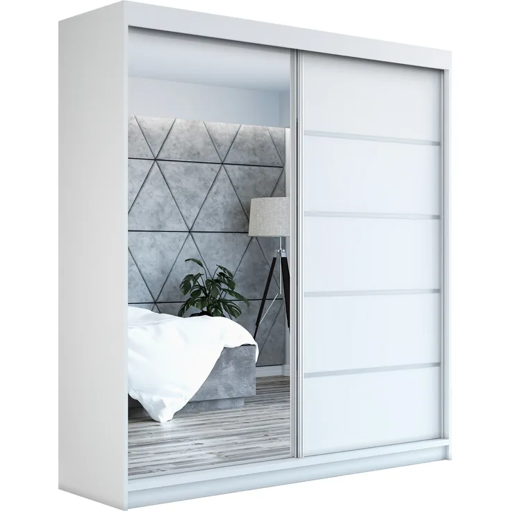 A&J MöbelLand 'GAP' Schwebetürenschrank mit Spiegel, 215 x 59,5 x 160 cm, Weiß