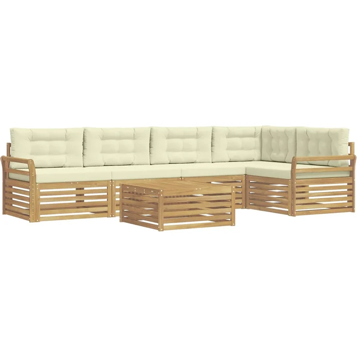 vidaXL Outdoor-Sofagarnitur 6 stk. 5-Sitzer Weiß und Creme Polyester 3390525 – Bild 2