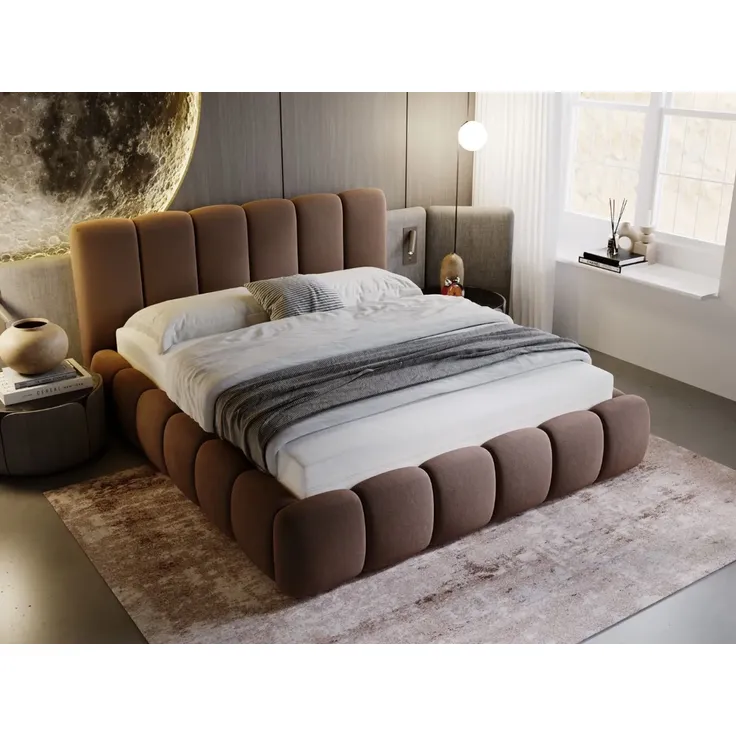 GRAINGOLD Cloud Bett 140x200, Polsterbett mit Bettkasten, Velvet-Stoff, mit Kopfteil, Braun – Bild 4