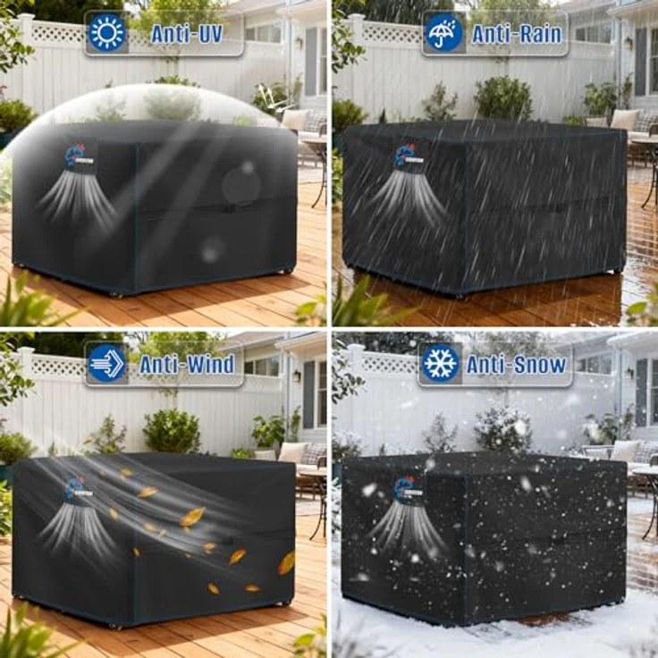 SIRUITON 135 x 135 x 74 cm Gartenmöbel Abdeckung mit Belüftungsöffnungen, Wasserdicht, Winddicht, UV-Beständiges, Schwerlast,Reißfest 420D Oxford Abdeckplane Gartenmöbel, Abdeckung Gartenmöbel Winterfest – Bild 9